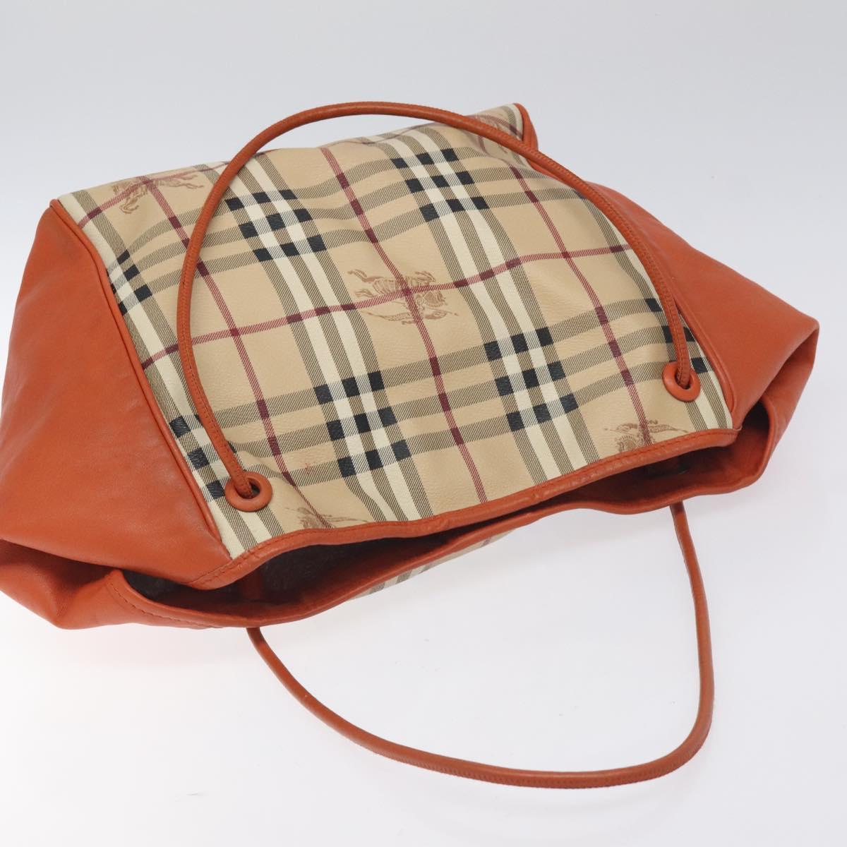 BURBERRY Nova Check Tote Bag PVC Leather Beige Orange gold Auth