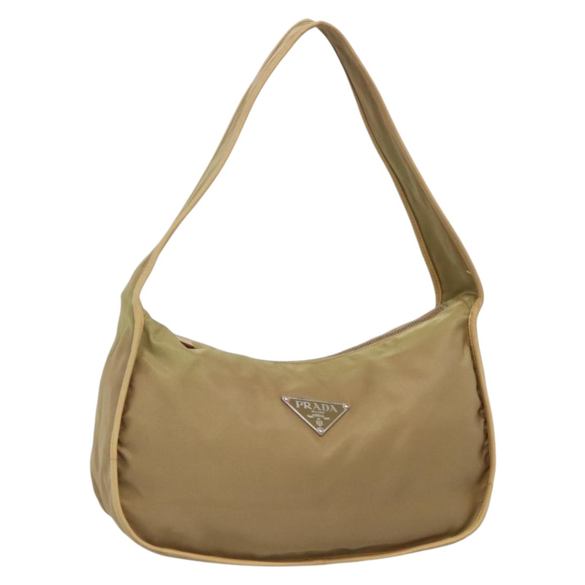 PRADA Shoulder Bag Nylon Leather Brown Silver Auth 132575 | eBay