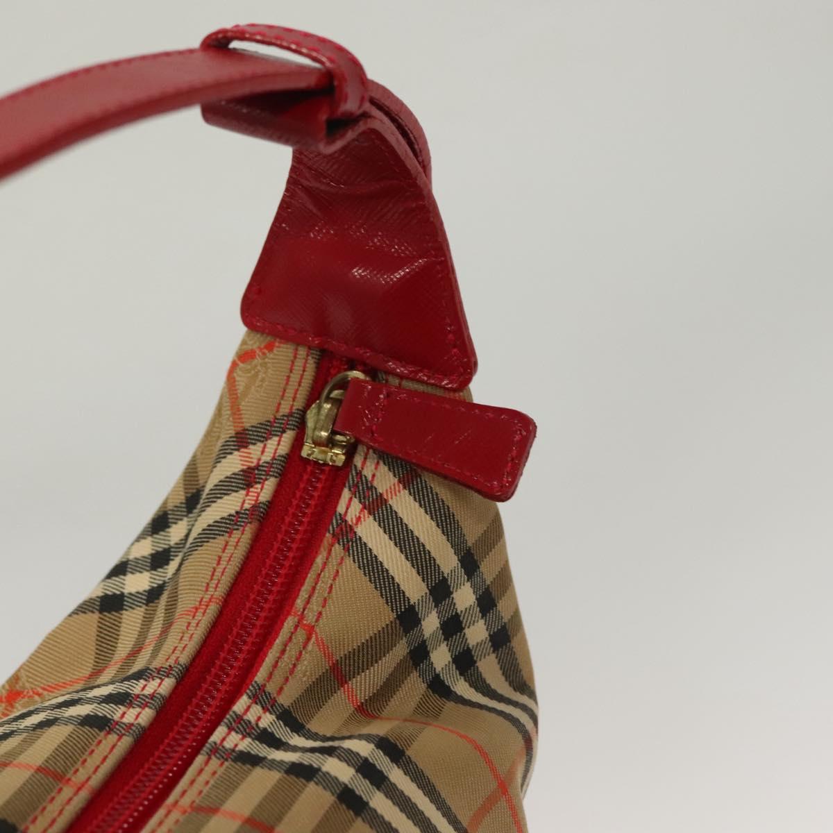 BURBERRY Nova Check Shoulder Bag Canvas Leather Beige Red gold