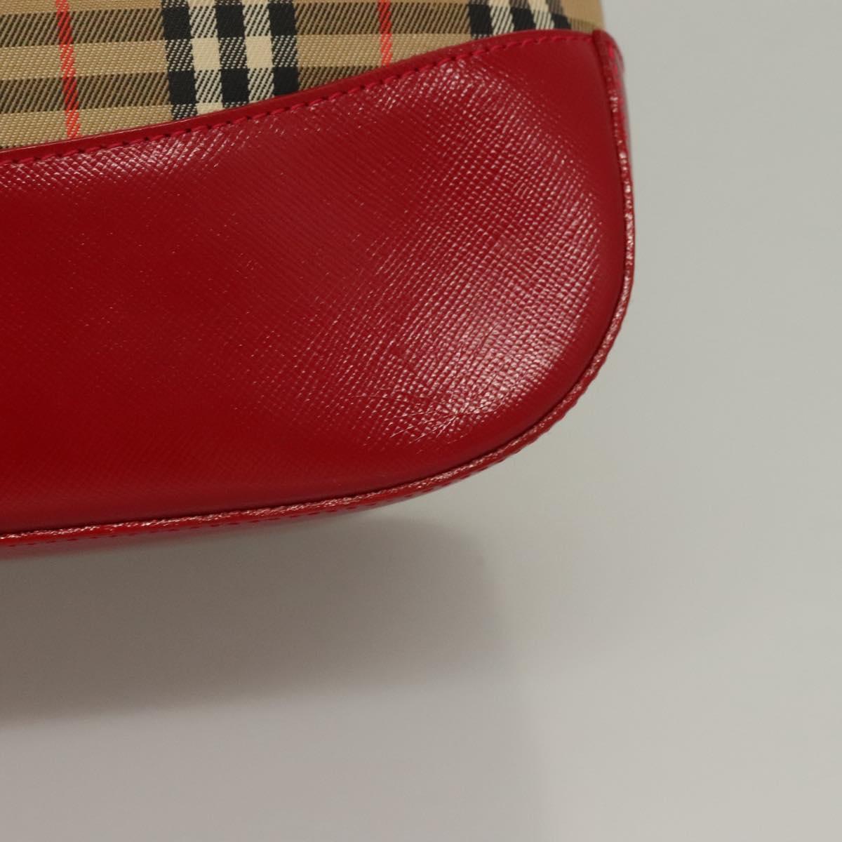 BURBERRY Nova Check Shoulder Bag Canvas Leather Beige Red gold