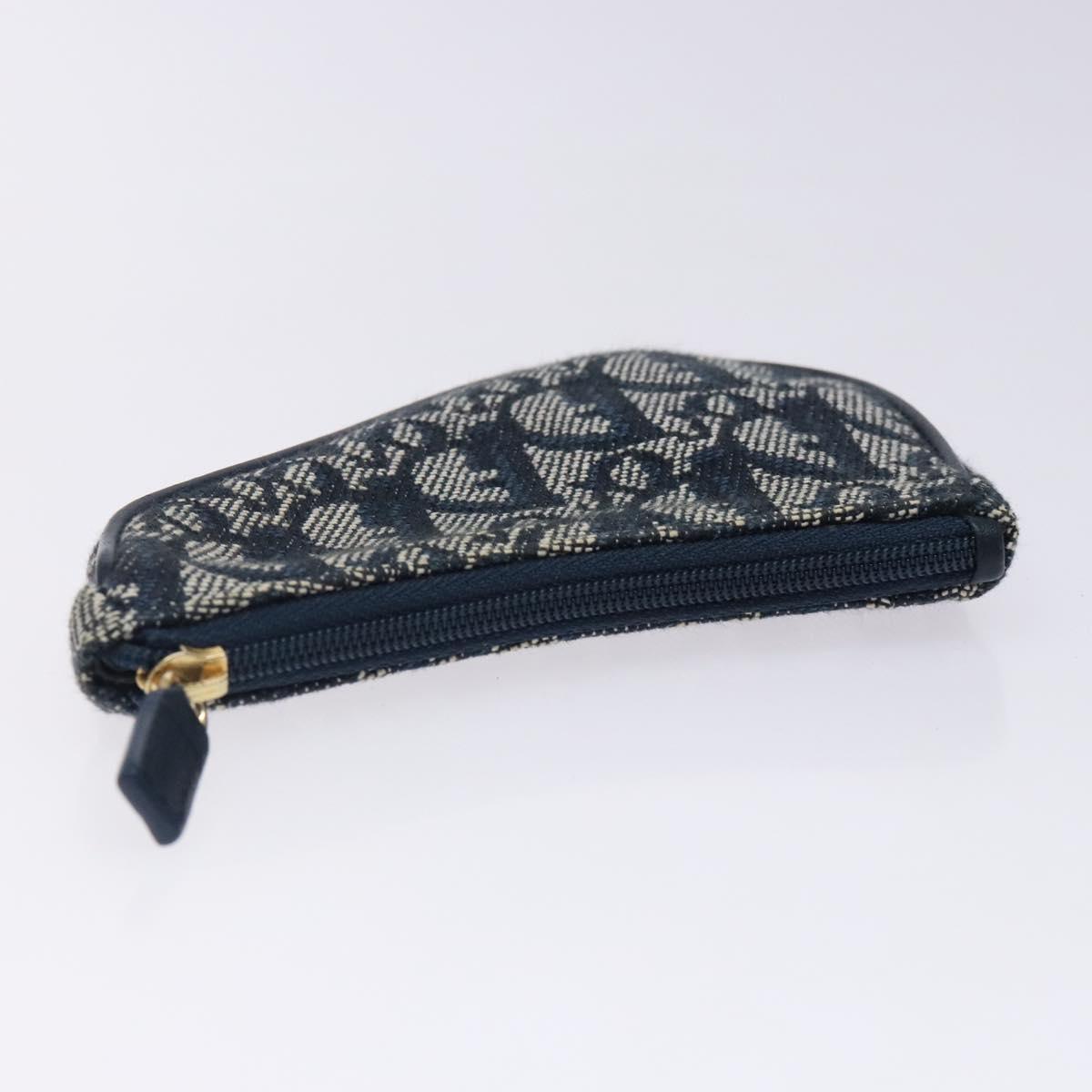 Christian Dior Trotter Canvas Saddle Coin Purse Navy Gold Auth