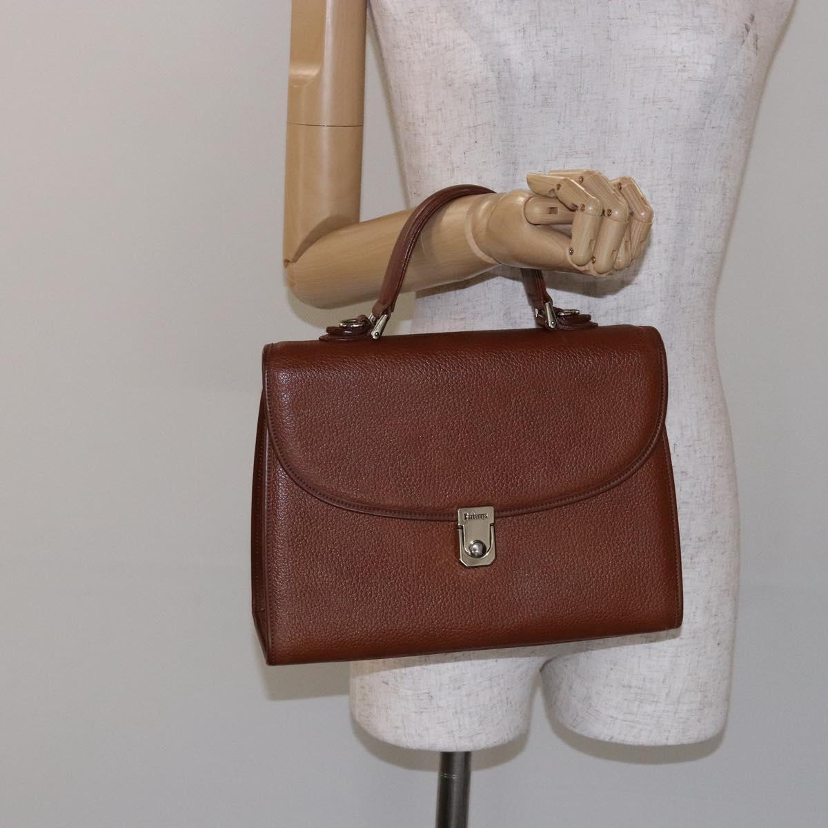 Burberrys Hand Bag Leather Brown Gold Auth 133999 | eBay