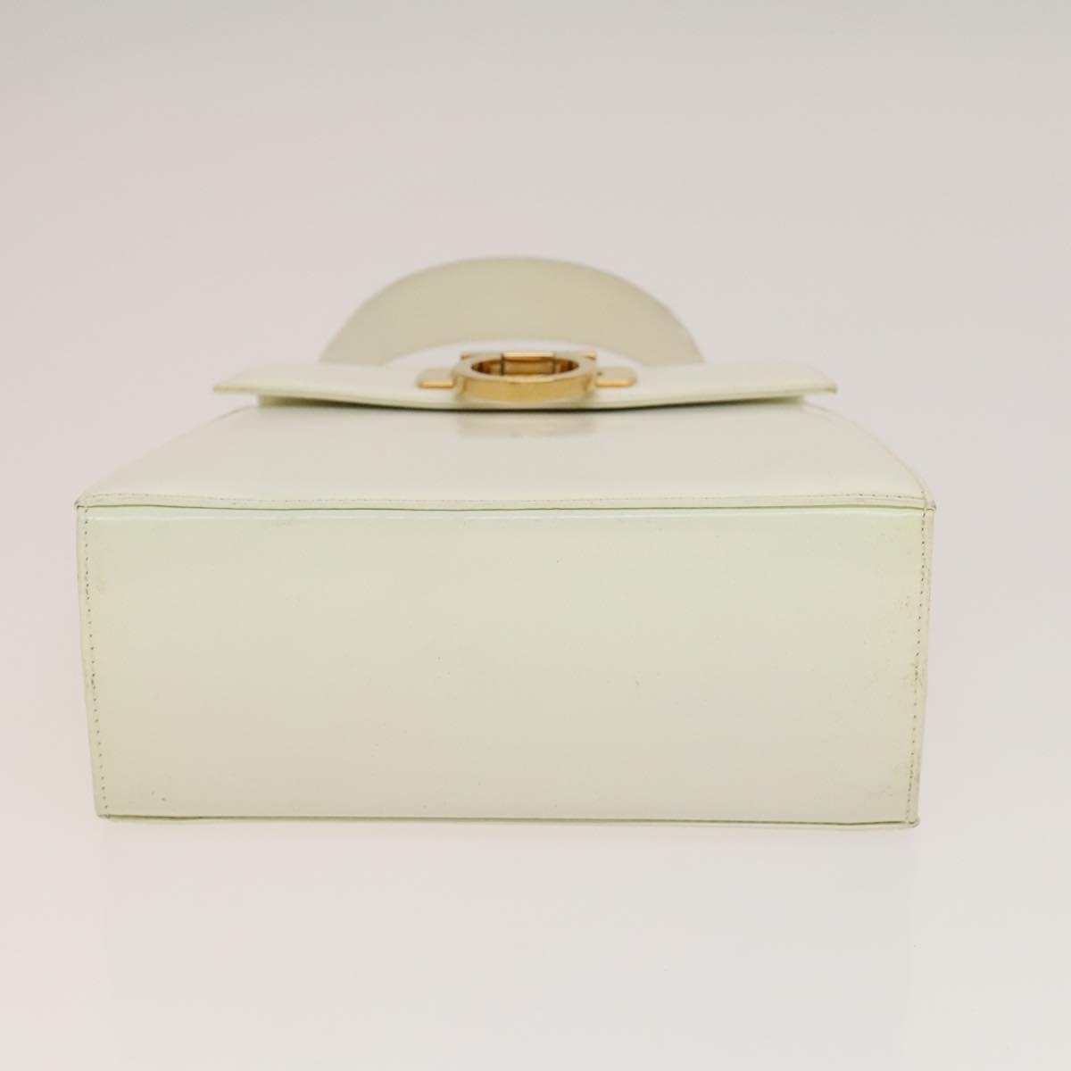 Salvatore Ferragamo Gancini Hand Bag Leather 2way White Gold Auth