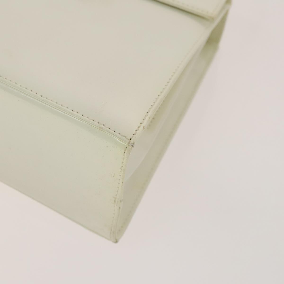 Salvatore Ferragamo Gancini Hand Bag Leather 2way White Gold Auth