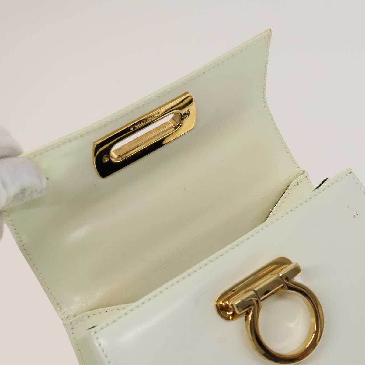 Salvatore Ferragamo Gancini Hand Bag Leather 2way White Gold Auth