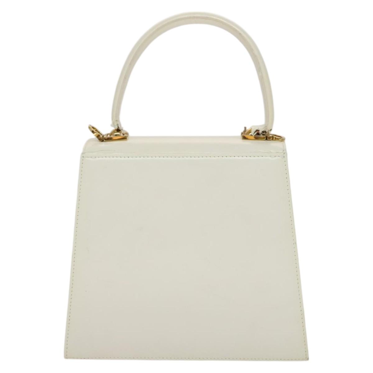Salvatore Ferragamo Gancini Hand Bag Leather 2way White Gold Auth