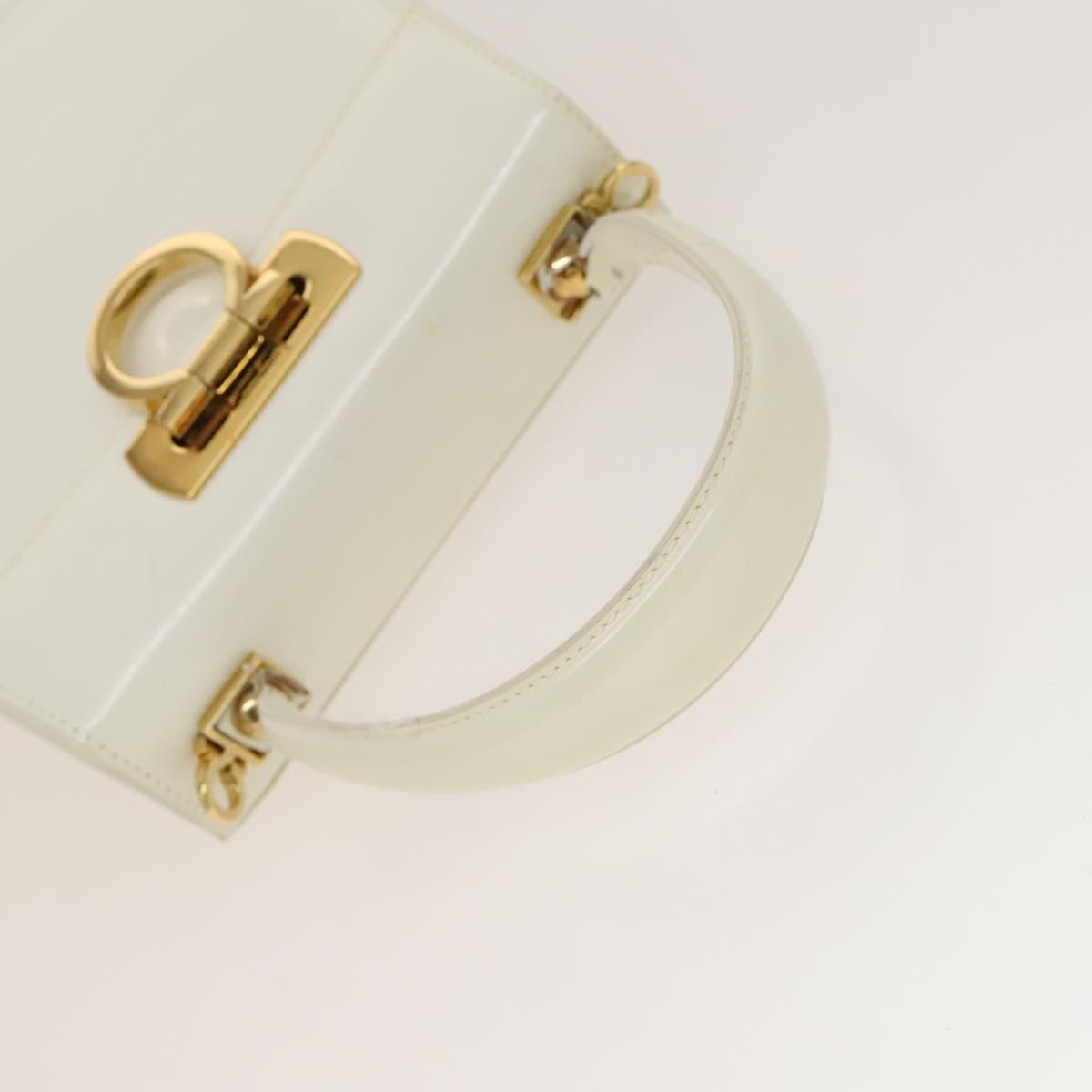 Salvatore Ferragamo Gancini Hand Bag Leather 2way White Gold Auth