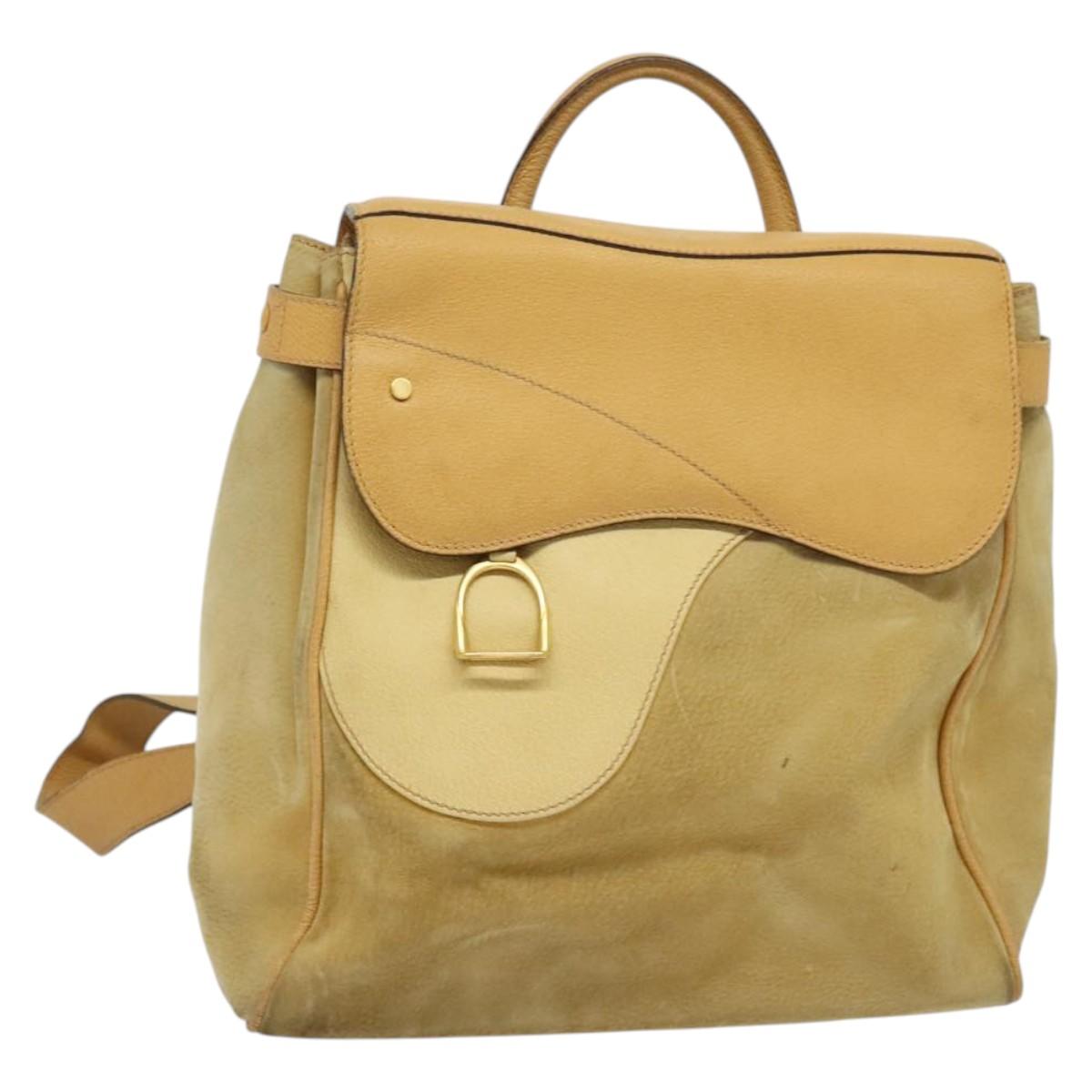 GUCCI Backpack Suede Leather Beige Gold Auth 135058 | eBay