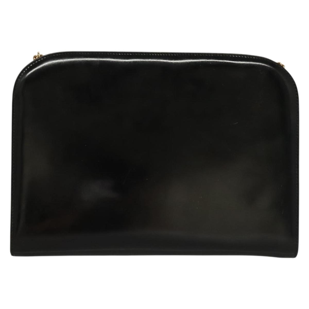 S Salvatore Ferragamo Gancini Chain Shoulder Bag Enamel Black Silver