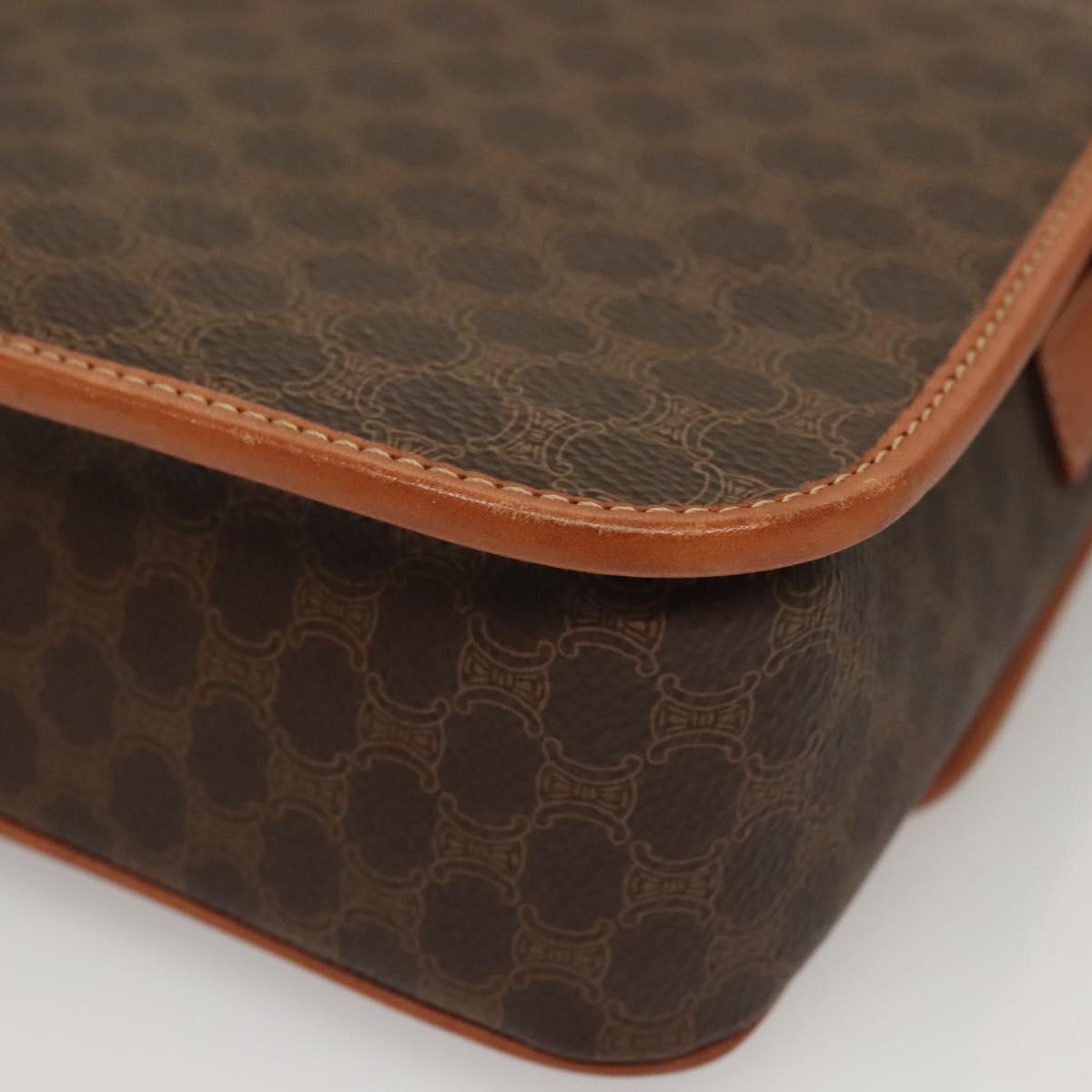CELINE Macadam Canvas Shoulder Bag PVC Leather Brown Gold Auth