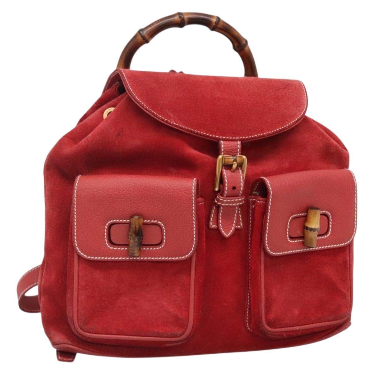 GUCCI Bamboo Backpack Suede Red Gold 003 2058 0016 Auth  display picture 1