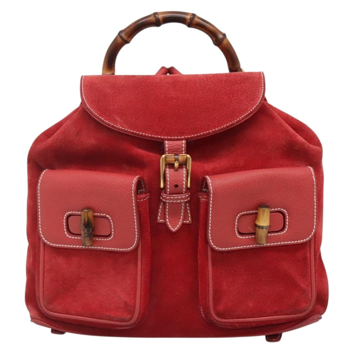 GUCCI Bamboo Backpack Leather Red Gold 003 2058 0016 Auth 156257 GUCCI Bamboo Backpack Suede Red Gold 003 2058 0016 Auth  main image 4