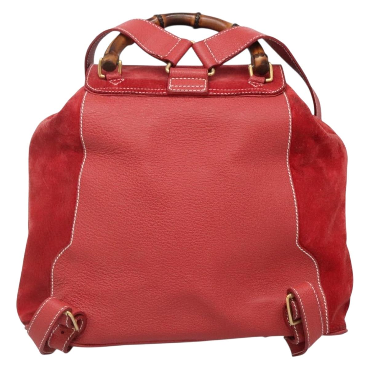 GUCCI Bamboo Backpack Suede Red Gold 003 2058 0016 Auth th6525 GUCCI Bamboo Backpack Suede Red Gold 003 2058 0016 Auth  main image 3