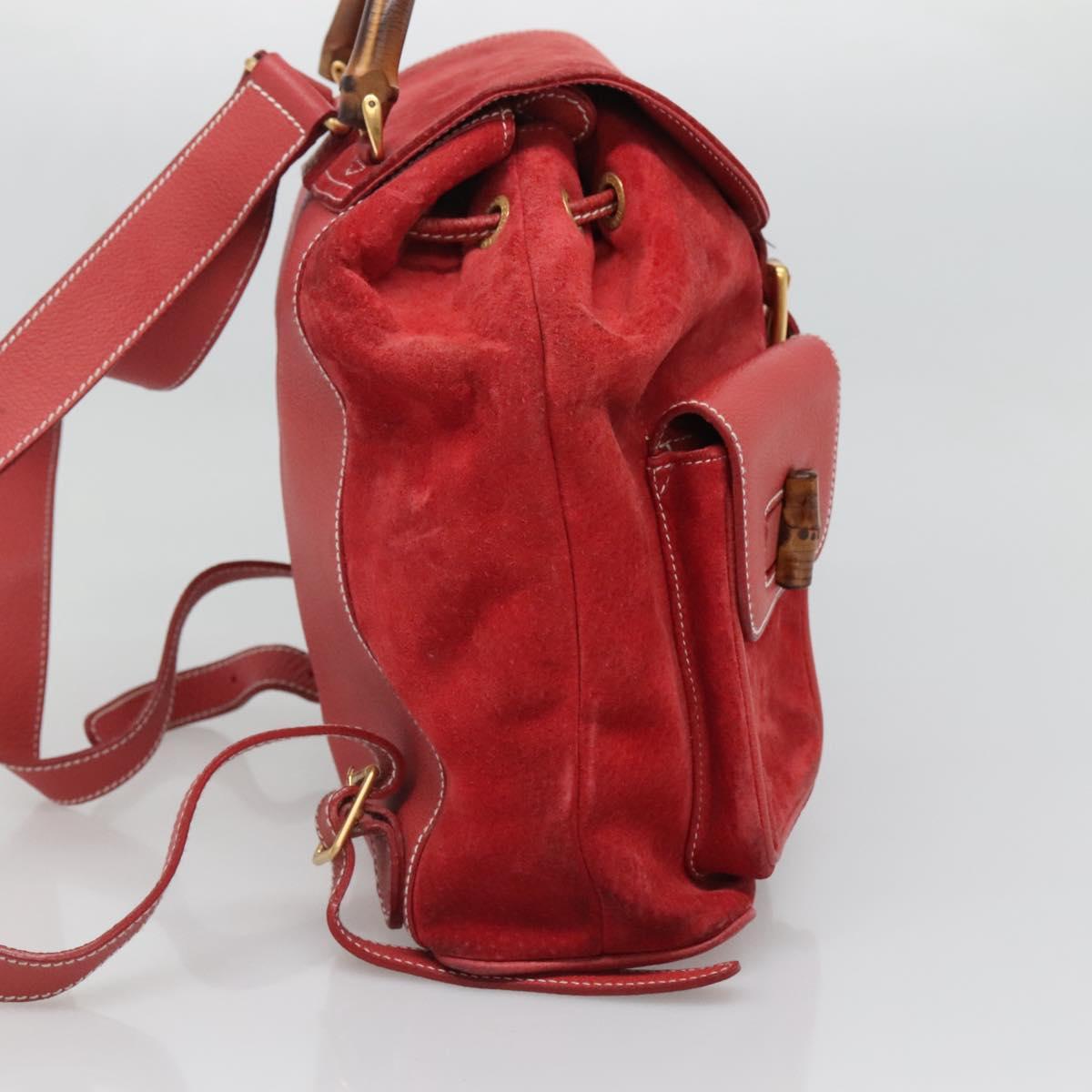 GUCCI Bamboo Backpack Suede Red Gold 003 2058 0016 Auth 136160 GUCCI Bamboo Backpack Suede Red Gold 003 2058 0016 Auth  main image 3