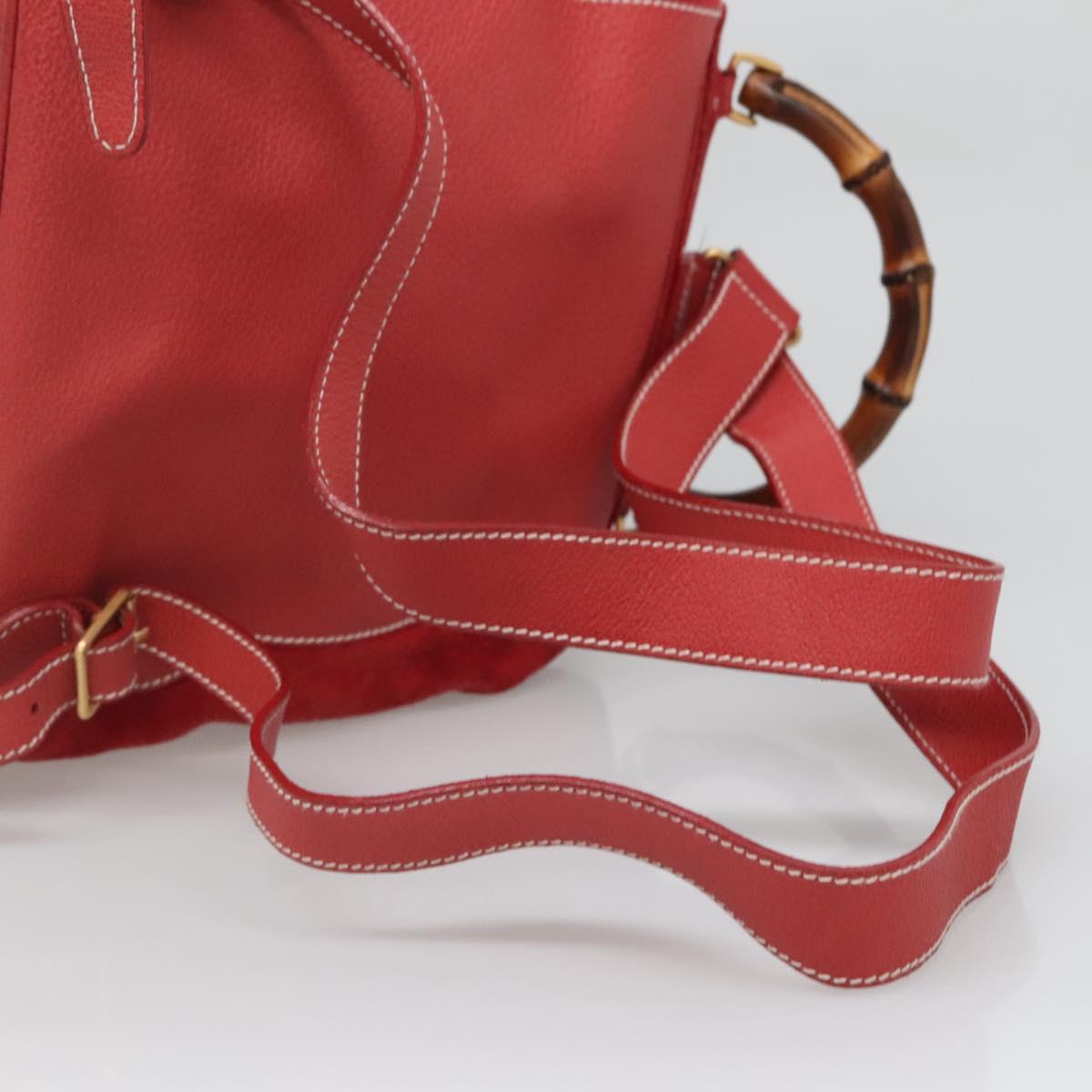 GUCCI Bamboo Backpack Suede Red Gold 003 2058 0016 Auth 