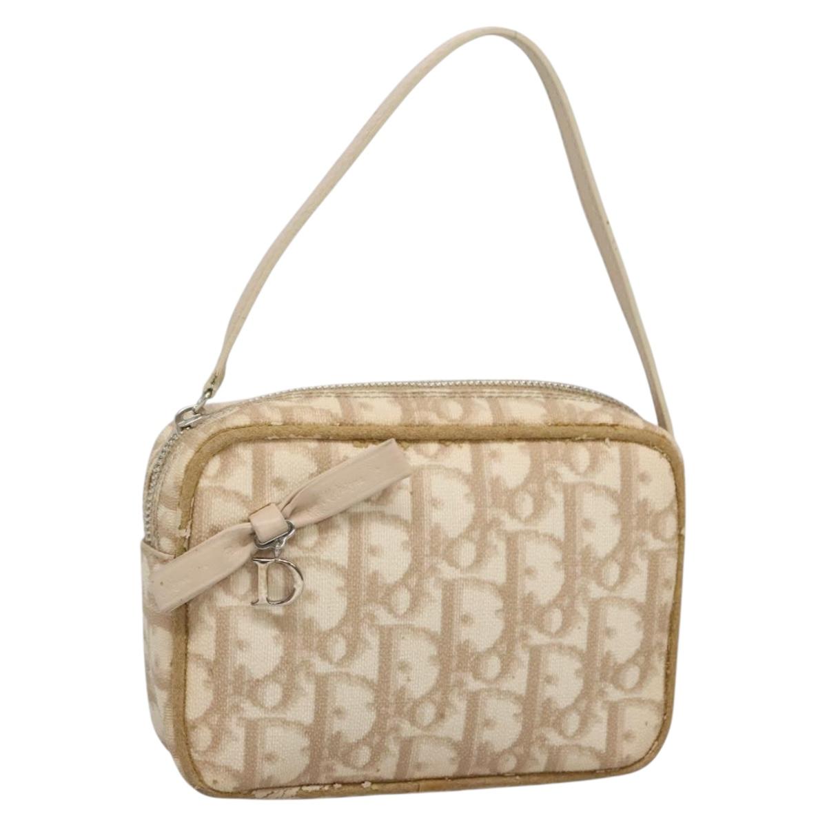 Christian Dior Trotter Canvas Romantic Pouch PVC Beige Silver Auth