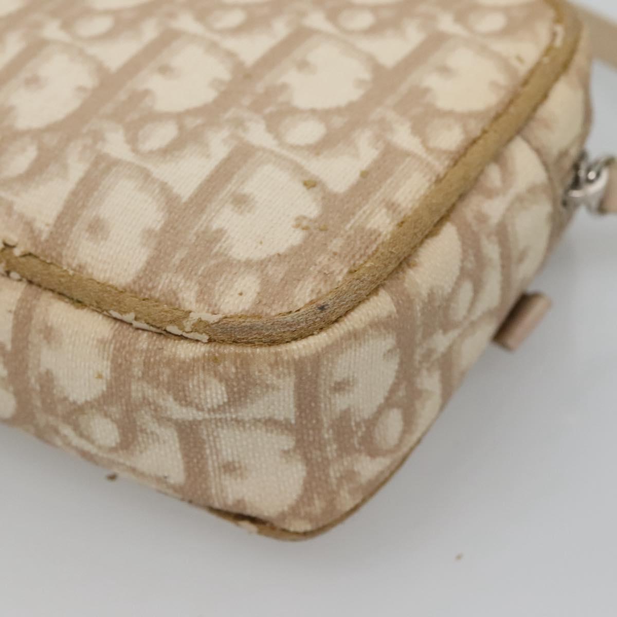 Christian Dior Trotter Canvas Romantic Pouch PVC Beige Silver Auth