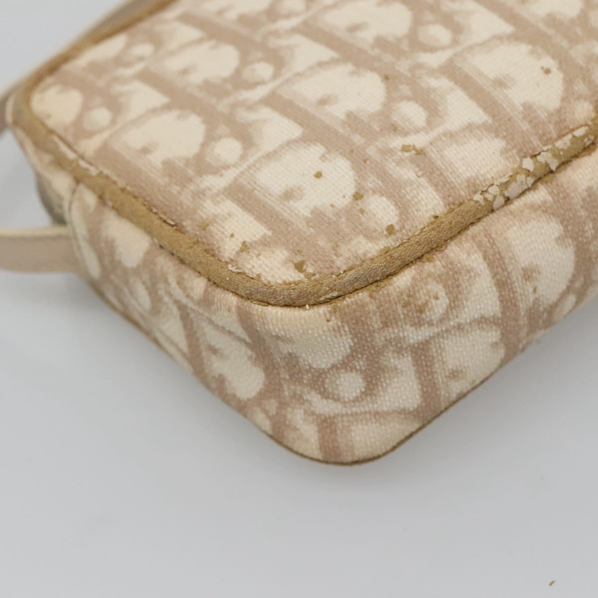 Christian Dior Trotter Canvas Romantic Pouch PVC Beige Silver Auth