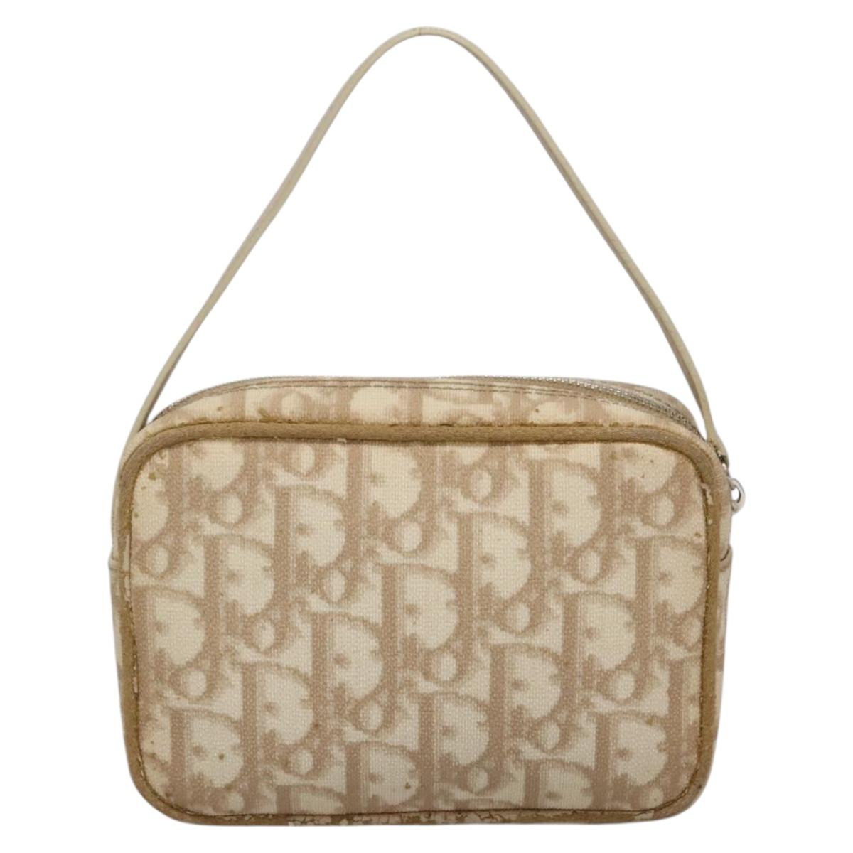 Christian Dior Trotter Canvas Romantic Pouch PVC Beige Silver Auth