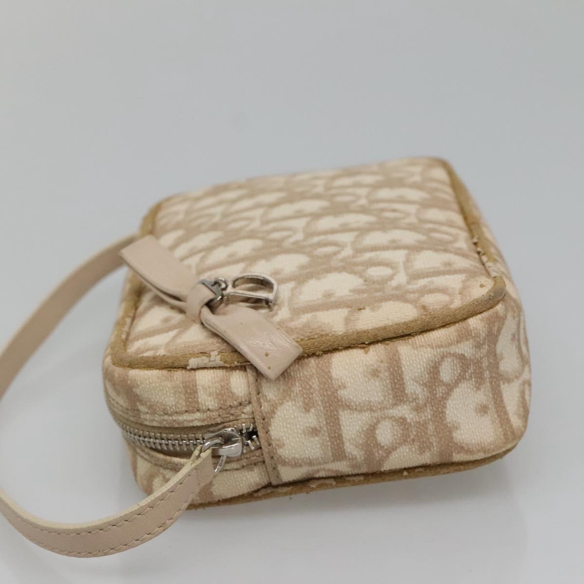 Christian Dior Trotter Canvas Romantic Pouch PVC Beige Silver Auth