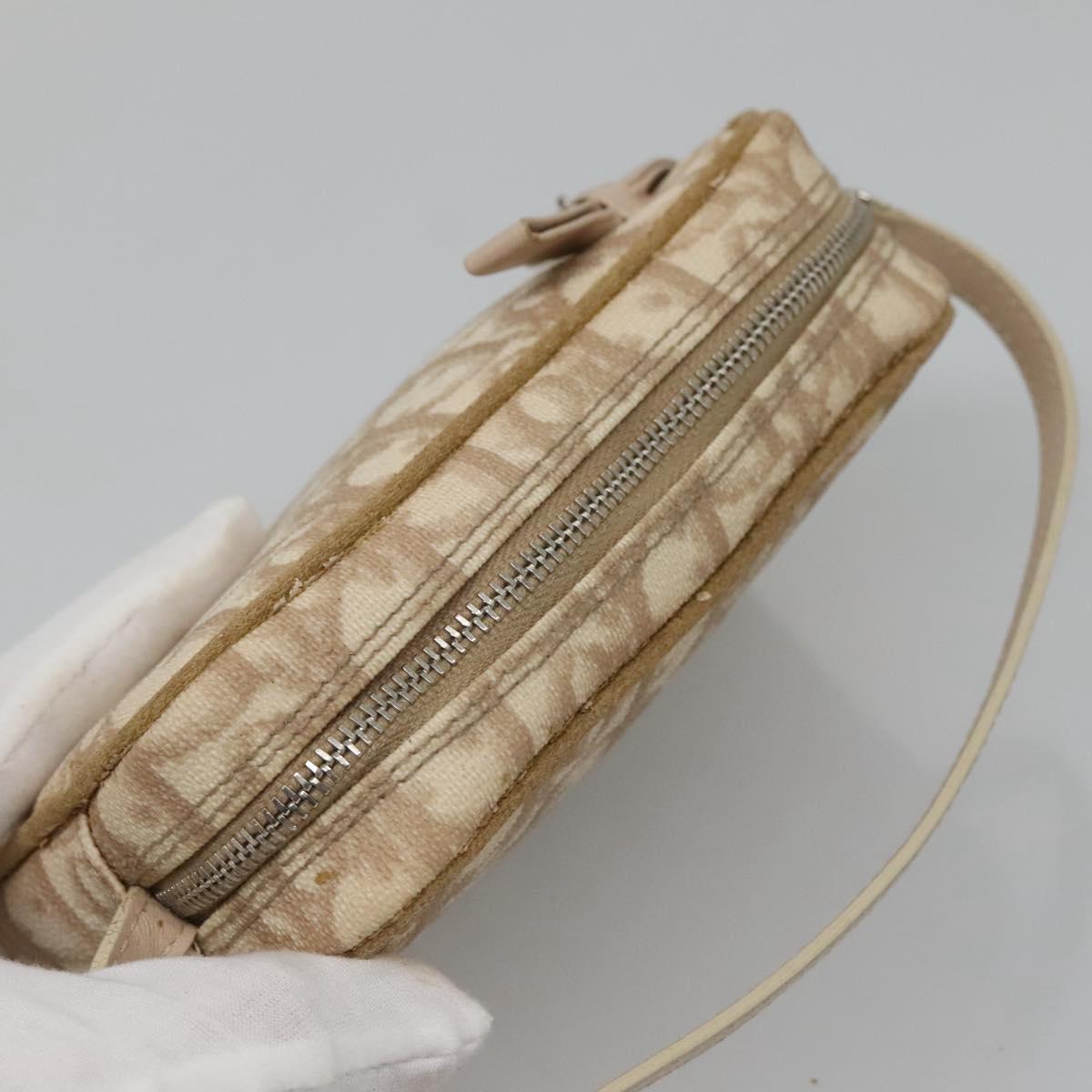 Christian Dior Trotter Canvas Romantic Pouch PVC Beige Silver Auth