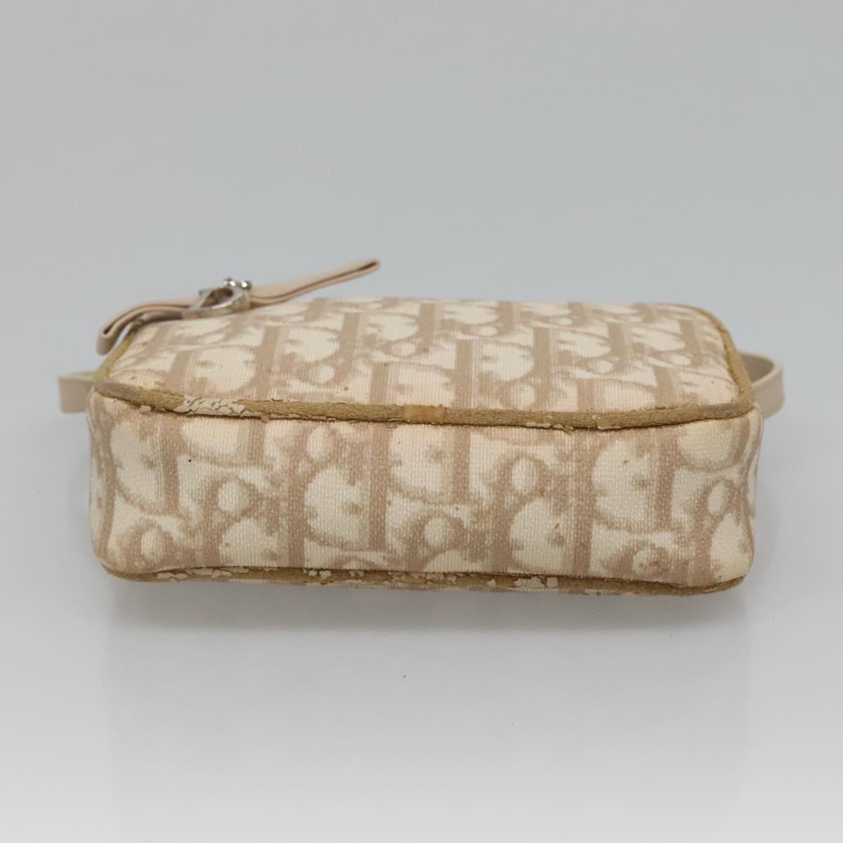 Christian Dior Trotter Canvas Romantic Pouch PVC Beige Silver Auth