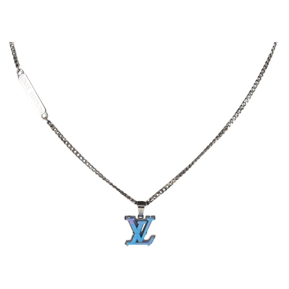 LOUIS VUITTON Chain LV Printed Initials Necklace Silver M01507 LV