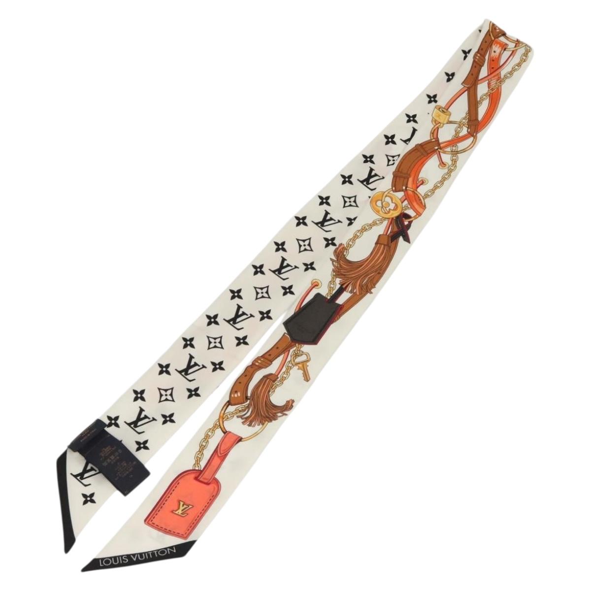 LOUIS VUITTON Flower And Straps Bando BB Scarf Silk White M90658