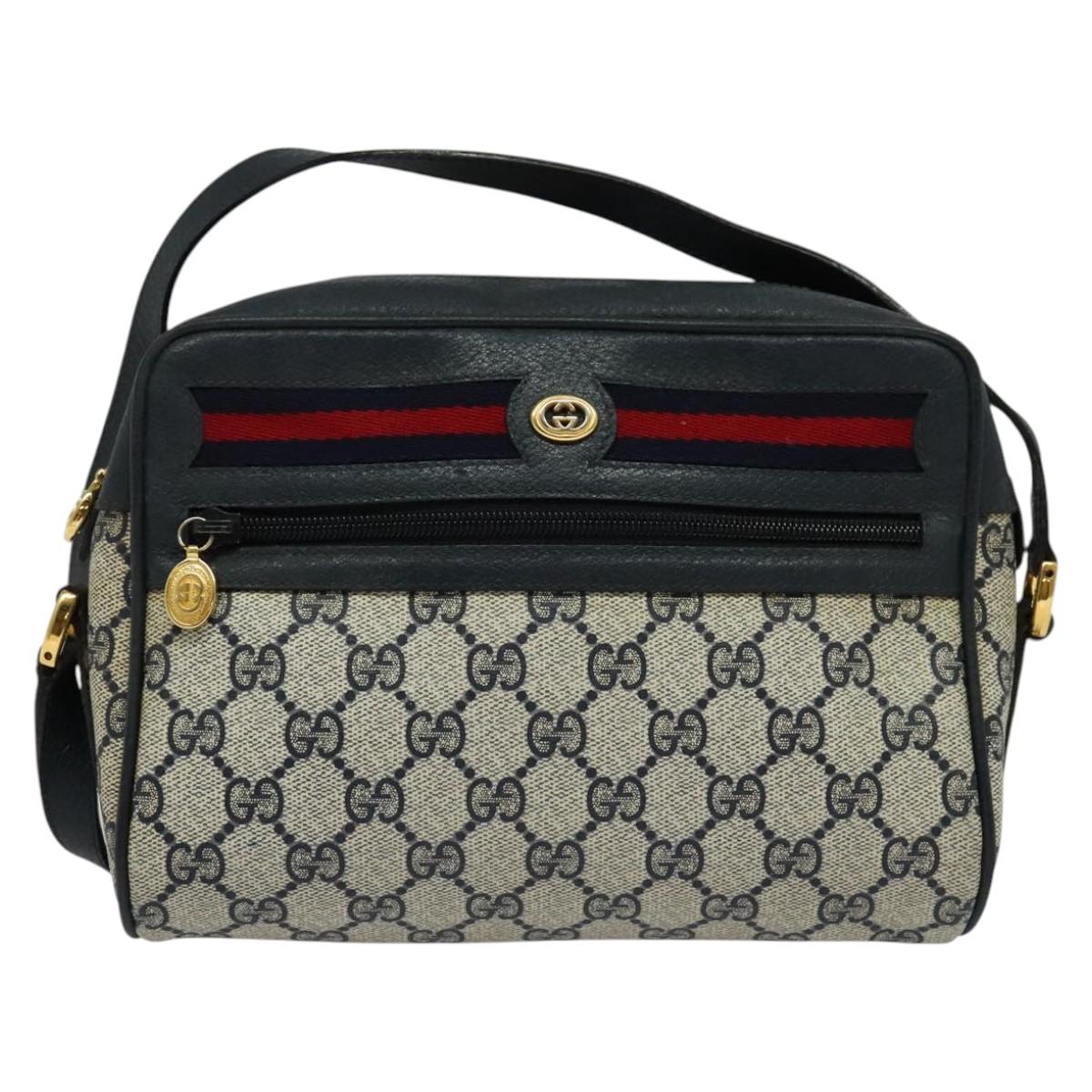 GUCCI GG Supreme Sherry Line Shoulder Bag PVC Navy Gold 119 02 087