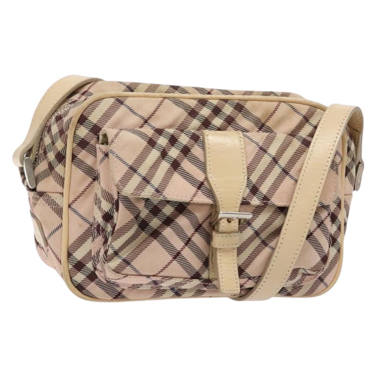 BURBERRY Nova Check Blue Label Shoulder Bag Nylon Pink Silver Auth