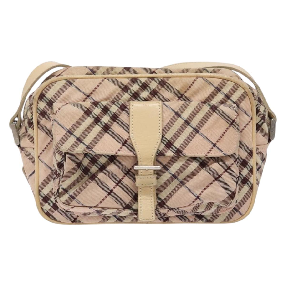 BURBERRY Nova Check Blue Label Shoulder Bag Nylon Pink Silver Auth