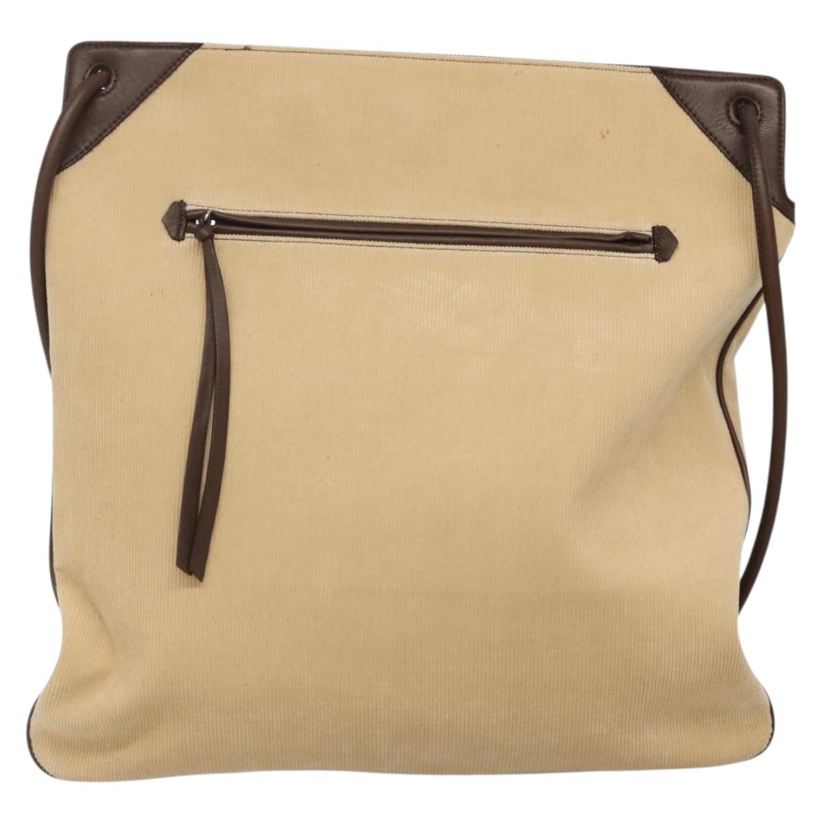BURBERRY Blue Label Shoulder Bag Corduroy Beige Silver Auth 138201