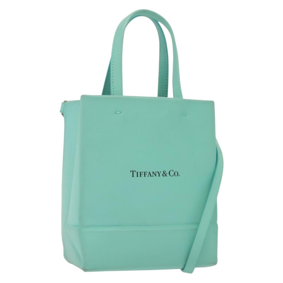 TIFFANY&Co. Mini Hand Bag Leather 2way Turquoise Blue Silver Auth