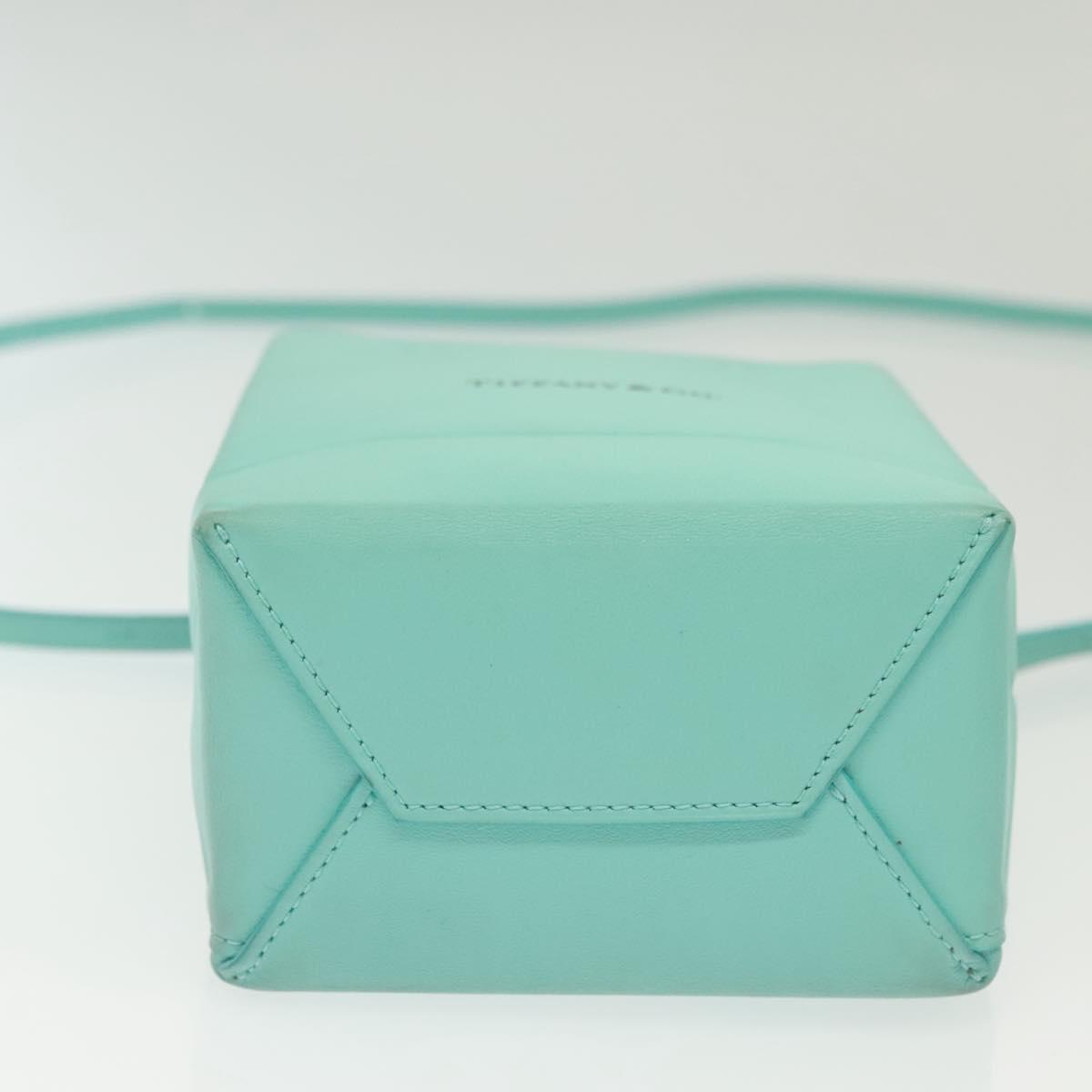 TIFFANY&Co. Mini Hand Bag Leather 2way Turquoise Blue Silver Auth