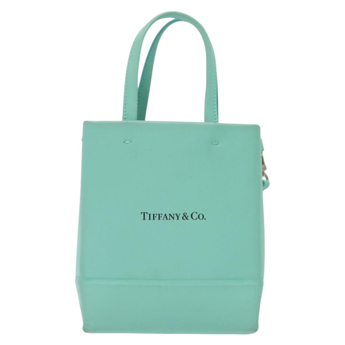 TIFFANY&Co. Mini Hand Bag Leather 2way Turquoise Blue Silver Auth