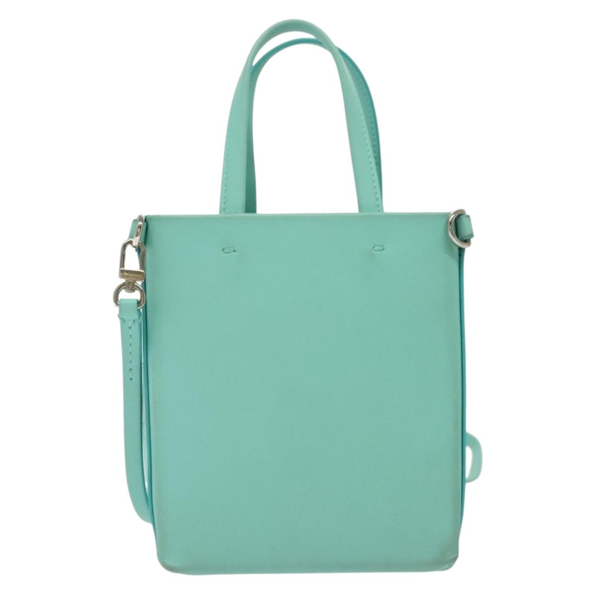 TIFFANY&Co. Mini Hand Bag Leather 2way Turquoise Blue Silver Auth