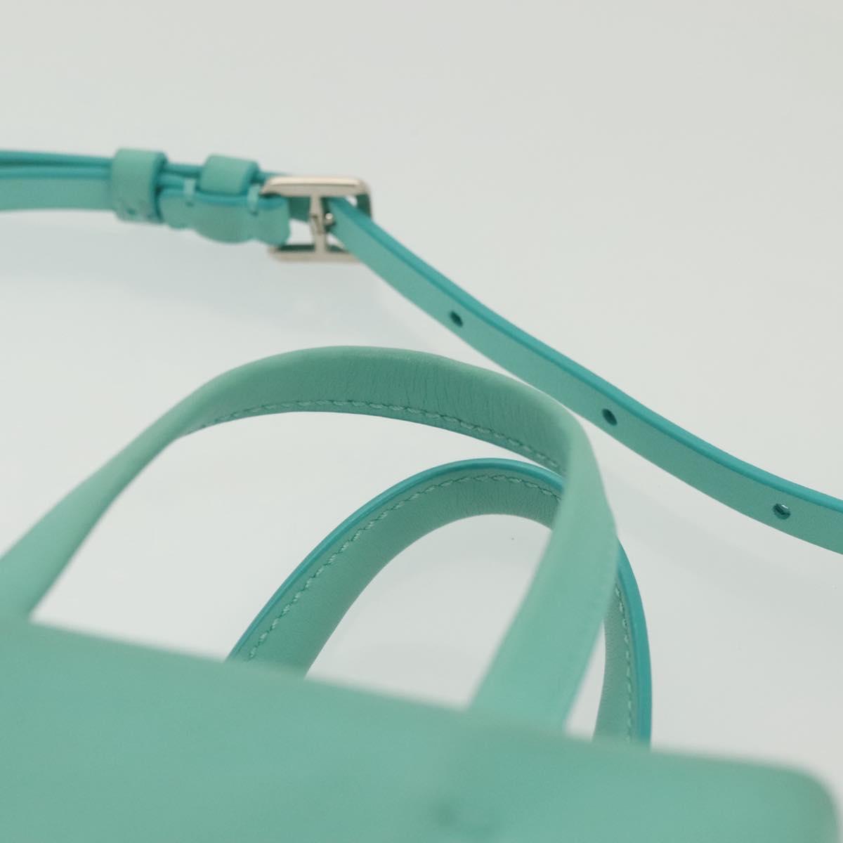 TIFFANY&Co. Mini Hand Bag Leather 2way Turquoise Blue Silver Auth