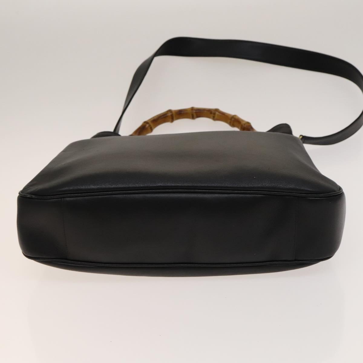 GUCCI Bamboo Shoulder Bag Leather 2way Black Gold 001 1998 1577