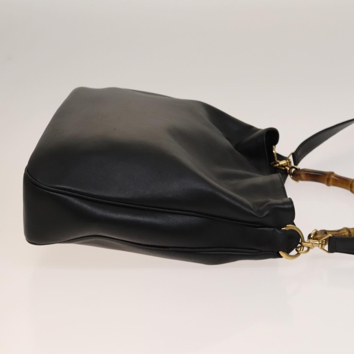 GUCCI Bamboo Shoulder Bag Leather 2way Black Gold 001 1998 1577