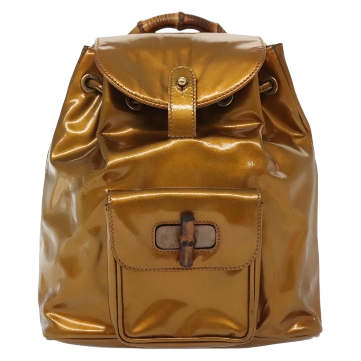 GUCCI Bamboo Backpack Patent leather Outlet Gold 003 1705 0030