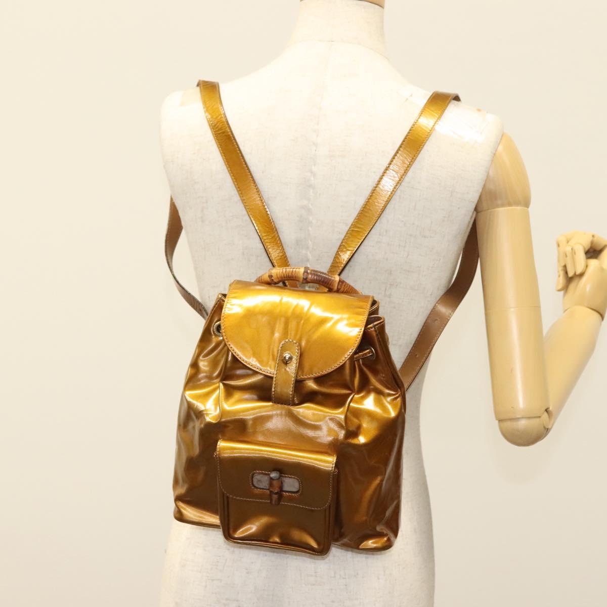 GUCCI Bamboo Backpack Patent leather Outlet Gold 003 1705  display picture 2