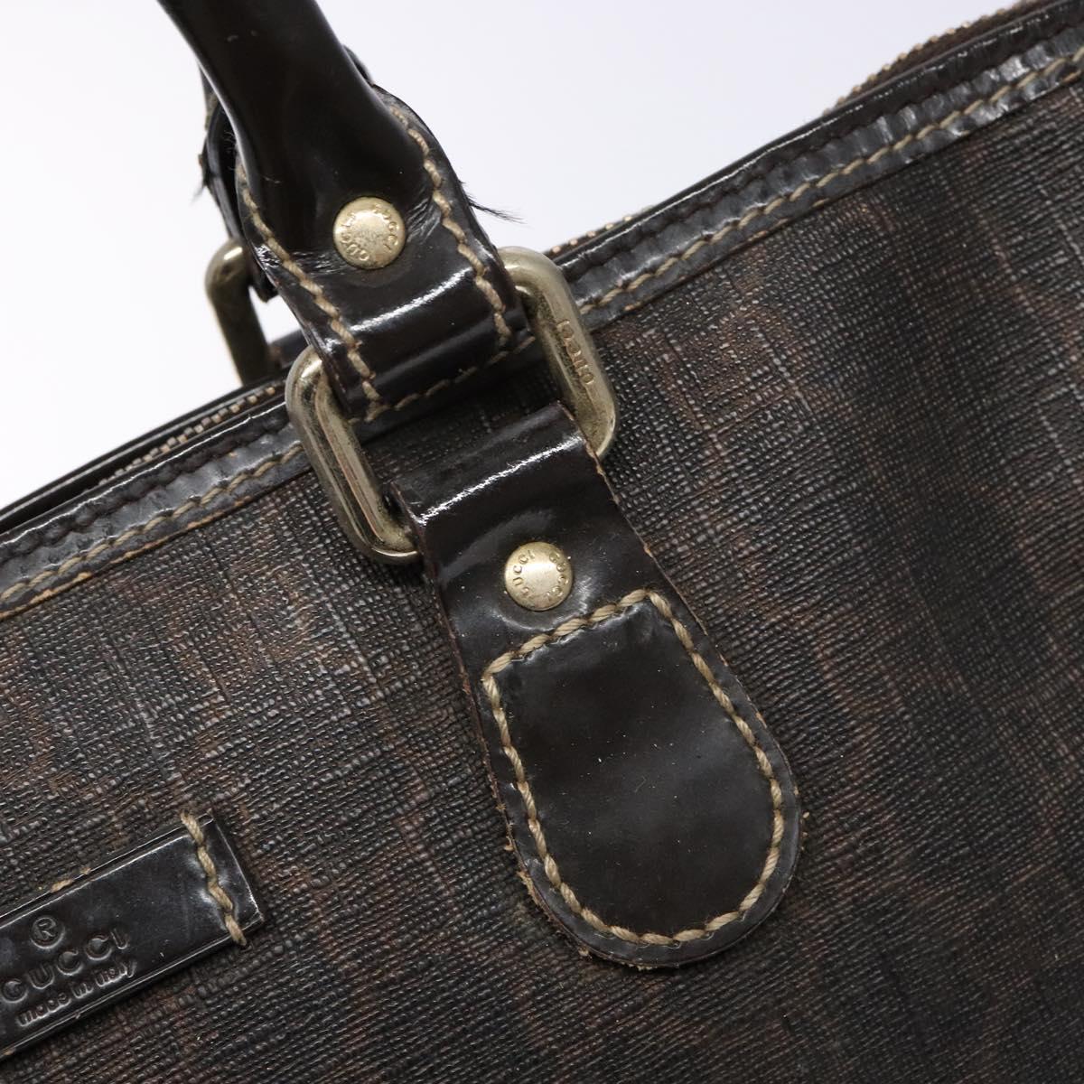 GUCCI GG Supreme Hand Bag PVC Leather Gold Dark Brown 190259 Auth