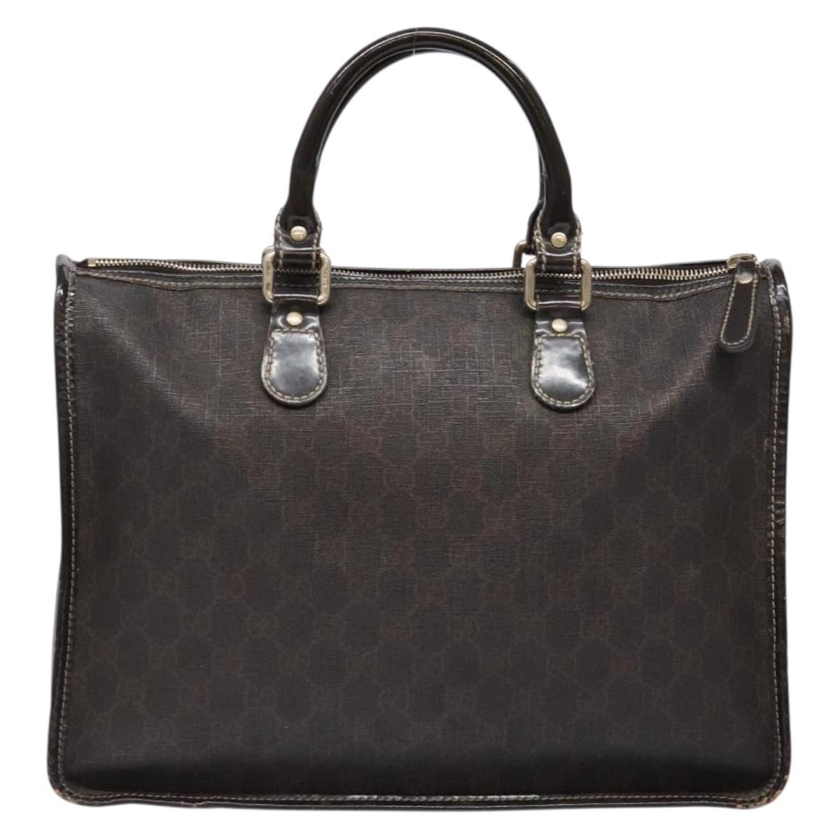 GUCCI GG Supreme Hand Bag PVC Leather Gold Dark Brown 190259 Auth