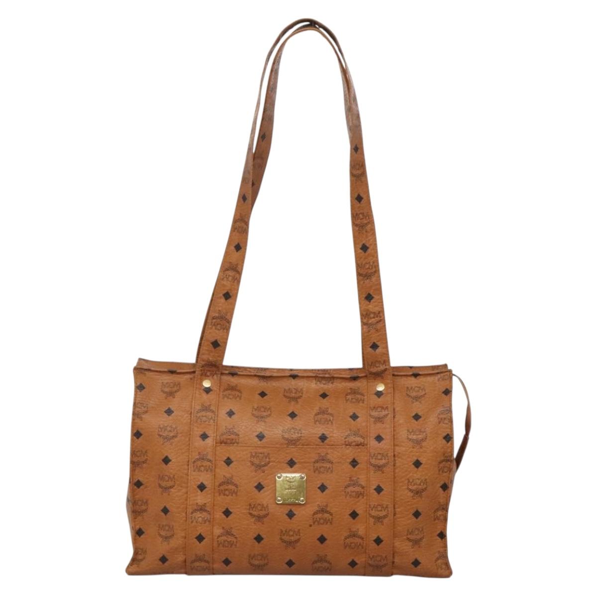 MCM Logogram Vicetos Tote Bag PVC Leather Brown Gold Auth 139837