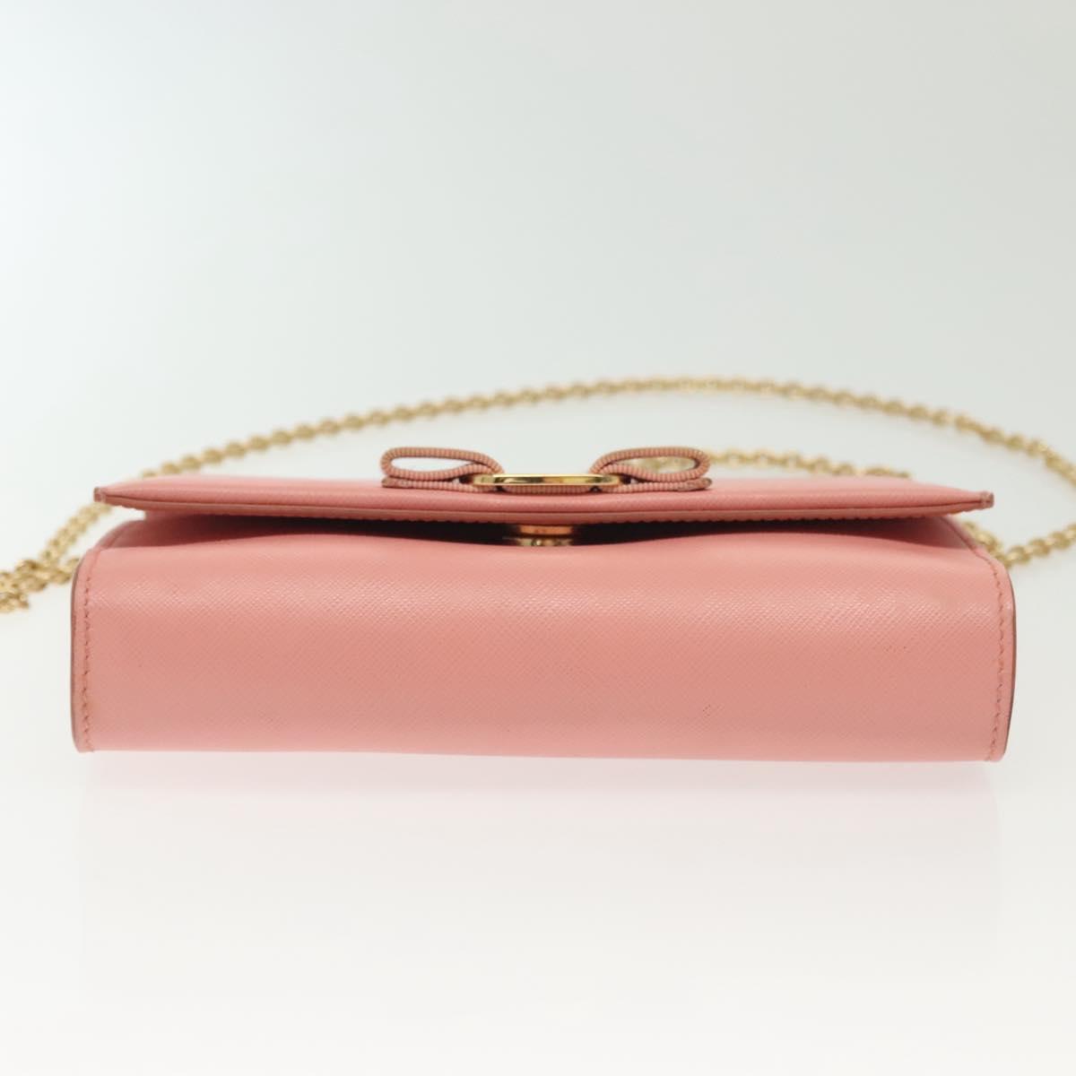 Salvatore Ferragamo Chain Vala Shoulder Bag Leather Pink Gold Auth