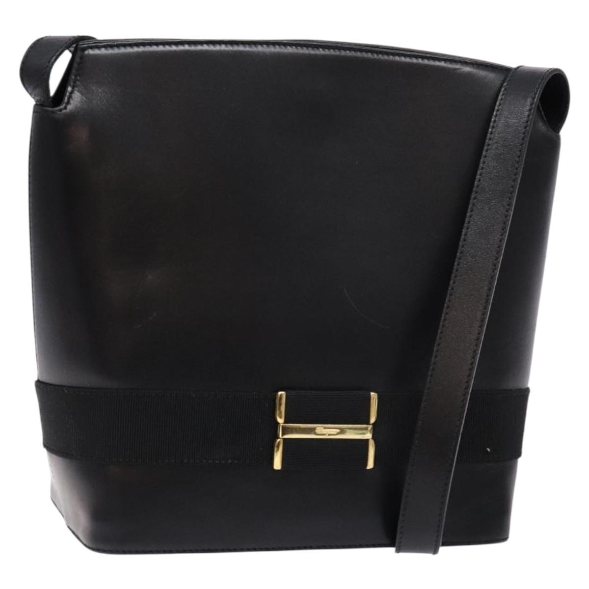 Salvatore Ferragamo Gancini Shoulder Bag Leather Black Gold Auth