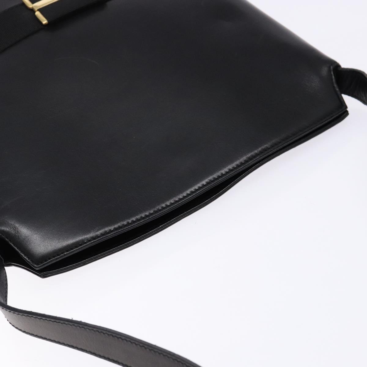 Salvatore Ferragamo Gancini Shoulder Bag Leather Black Gold Auth