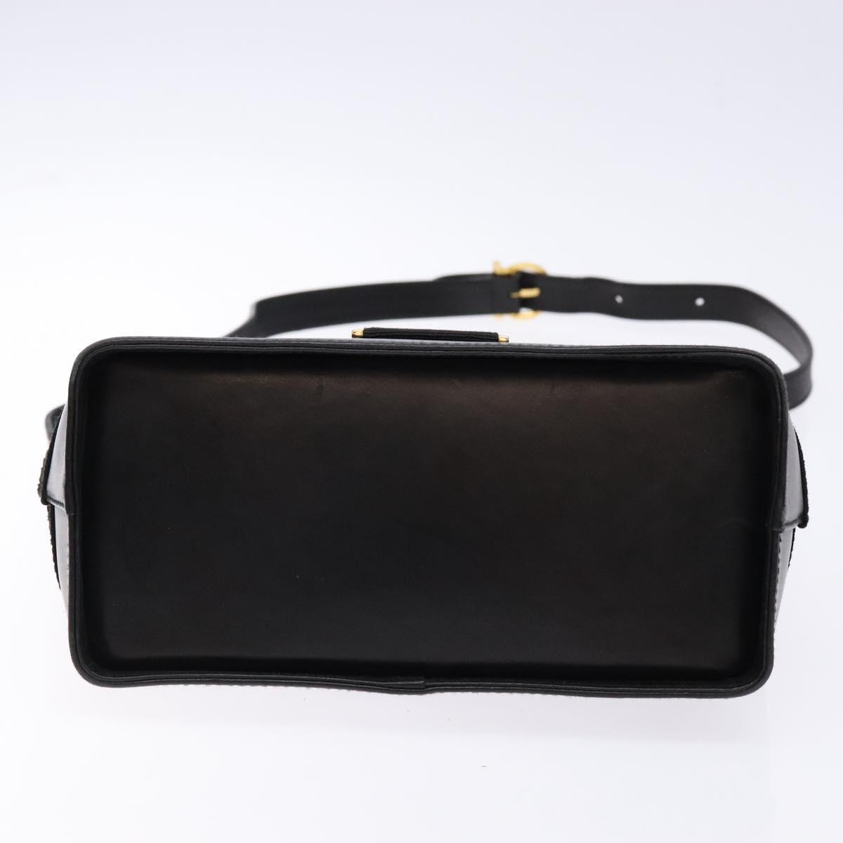 Salvatore Ferragamo Gancini Shoulder Bag Leather Black Gold Auth