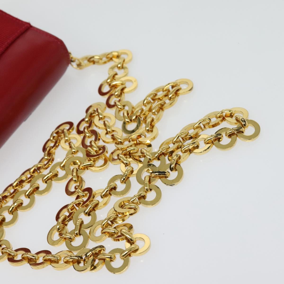 Feragamo チェーンミニショルダー Salvatore Ferragamo Vala Chain Mini Shoulder Bag Leather Red Gold