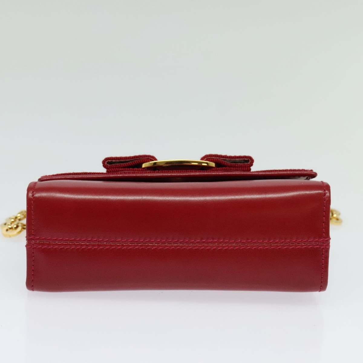 Salvatore Ferragamo Vala Chain Mini Shoulder Bag Leather Red Gold